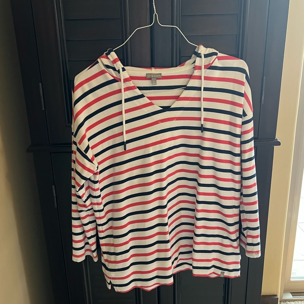 Talbots T by Talbots Coral and Navy Striped Pullover Plus 1XP